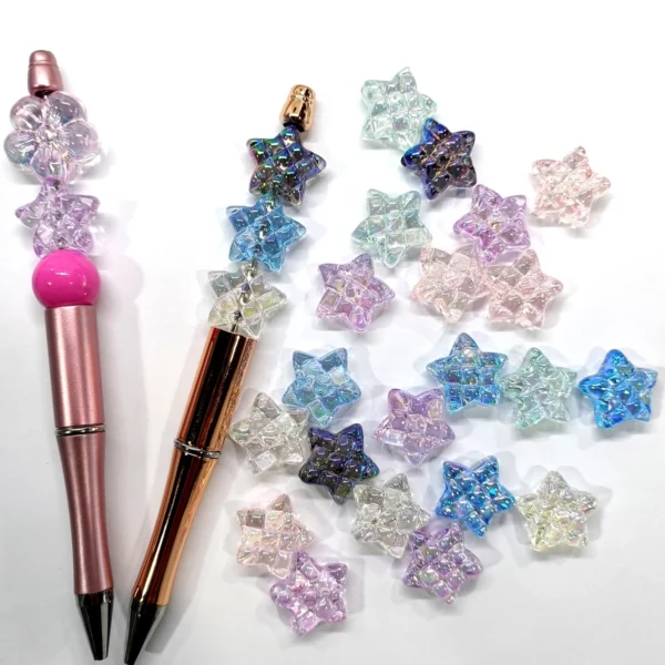 10pcs UV Colored Transparent Checkerboard Striped Stars Used for Beaded Pen Accessories DIY Jewelry Materials