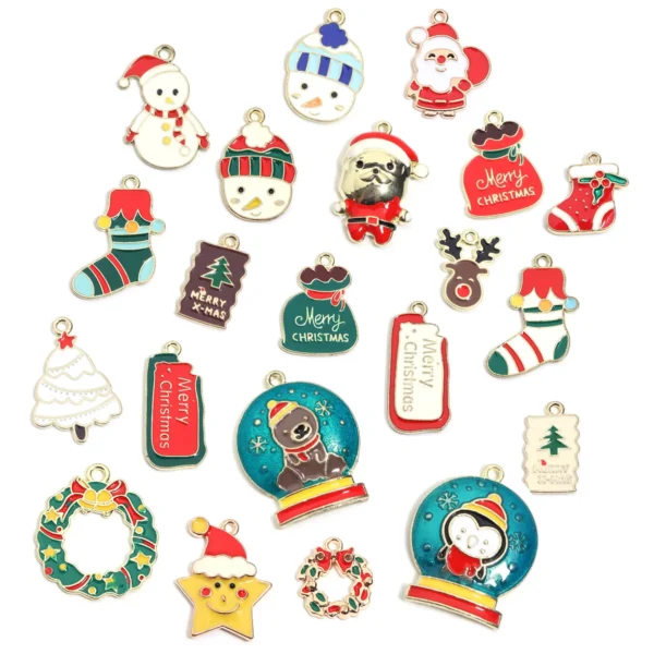 10/20pcs Christmas Charms Cute Cartoon Alloy Enamel Pendants For DIY Jewelry Making Necklace Pendant Phone Key Chain Accessories