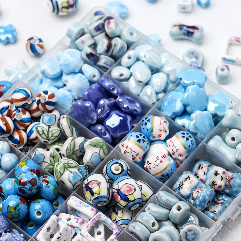 Small Fresh Japanese Ceramic Blue Series Loose Beads DIY Hand-beaded Necklace Bracelet Bead - Imagem 2