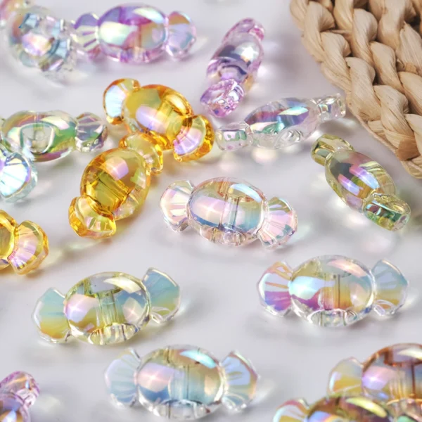 Q06 10pcs High Transparency Coated UV Perforated Candy Back Hole Bead Acrylic Hanging Ring Bracelet Accessory DIY Handcrafted