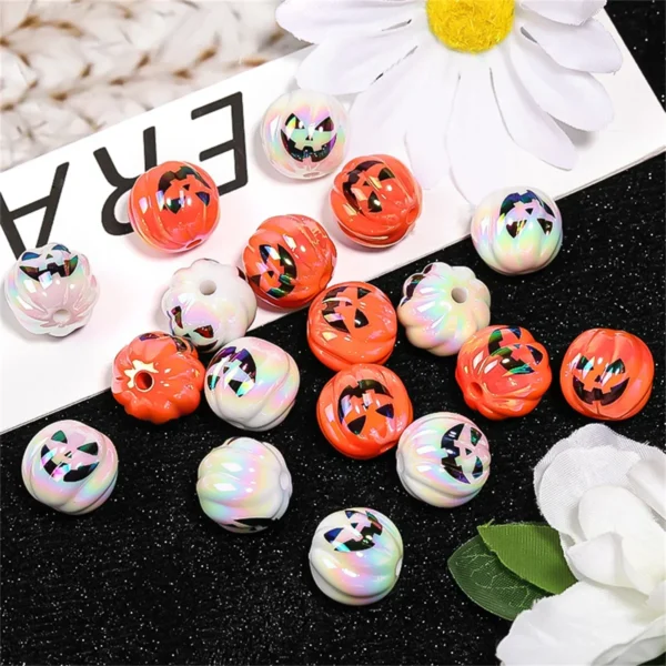 SW19 5Pcs 15MM Halloween Devil Pumpkin Bead UV Plated Printed Beads DIY Keychain Phone Bracelet Chain Pen Beads Accessories Girl