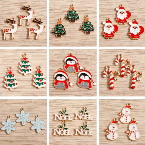 10pcs Enamel Charms Christmas Charms for Jewelry Making Animal Deer Santa Claus Tree Bell Charms Pendants for DIY Necklaces Gift