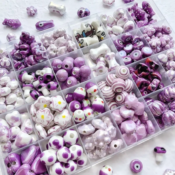 Purple Series Japanese Ceramic Rabbit Small Fish Mushroom Beads DIY Handmade Material