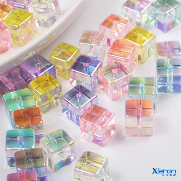 CH39 Transparent Uv Fashion Square Perforated Beads Acrylic Square Beads Multicolor Beaded Bracelet Accessories Diy Hand-made