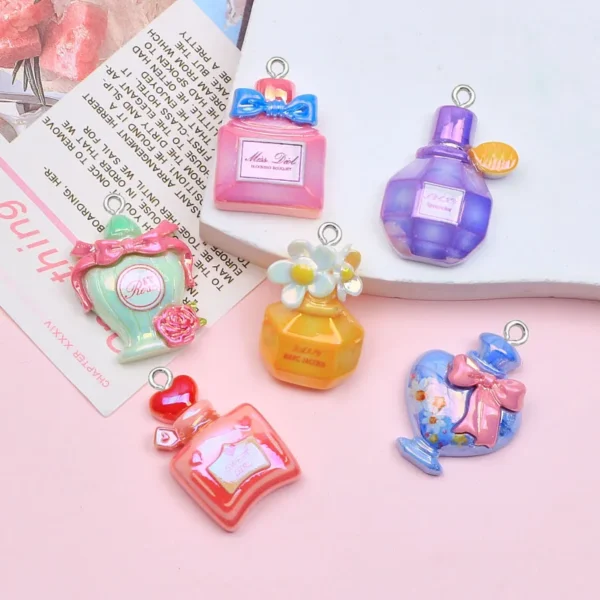 10pcs electroplated bow perfume bottle resin pendant diy handmade jewelry accessories making for Earrings Phone case decoration