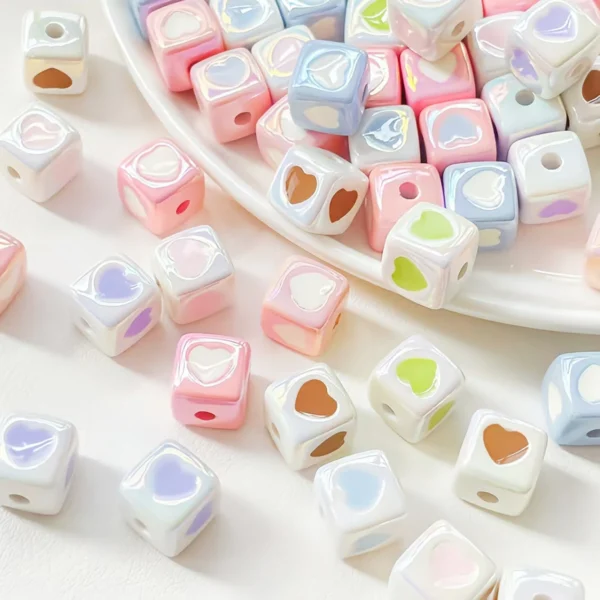 10pcs UV Cream small love square vertical hole 12mm bead for DIY bracelet necklace phone chain charm jewelry making