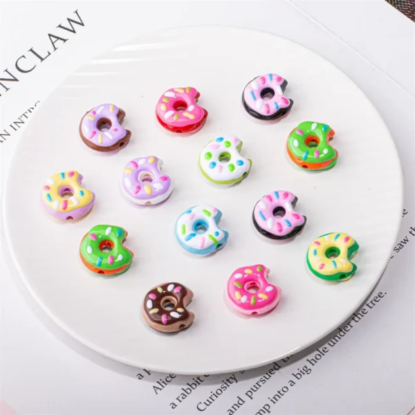 SW17 22mm Funny Hand Painted Donut Acrylic Straight Hole Swimming Circle DIY Bracelet Beaded Accessories Phone Chain Materials