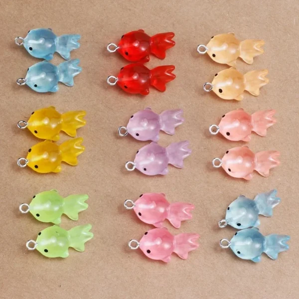 10Pcs 3D Cute Luminous Goldfish Fish Resin Pendants Charms Diy Earrings Necklace Keychain for Jewelry Making Supplies Findings