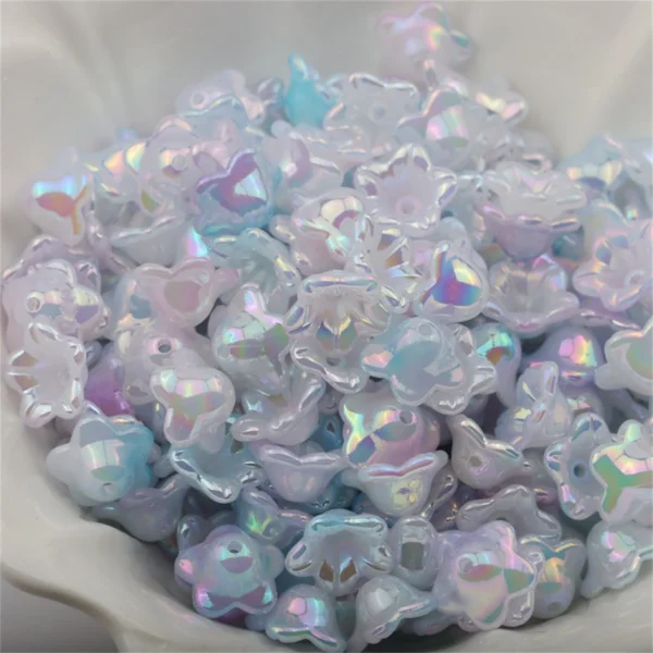 ZW11 30pcs 7x13mm Gradual Change Acrylic Bellflower Bead Caps Jewelry Findings Charms Bracelets Spacer Beads for Jewelry