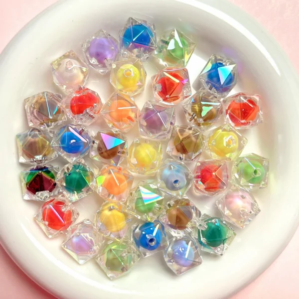 10pcs Colored transparent polygonal bead in bead sugar core Shining brightly for DIY keychain bracelet phone chain jewelry