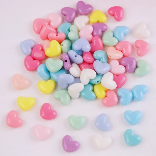 50pcs Colorful Heart Shape Plastic Beads With Hole For DIY Jewelry Necklace Making Craft Garment Material B0147