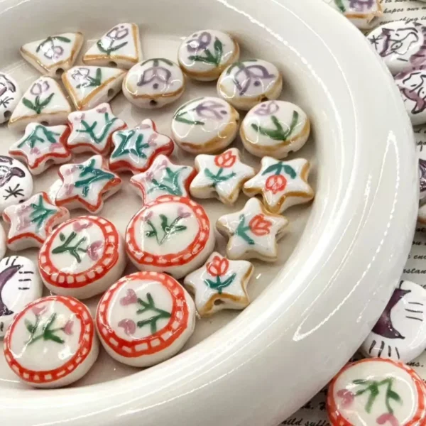 Ceramic Bead Hand-painted Flower Crescent Flower Series Diy Material Accessories