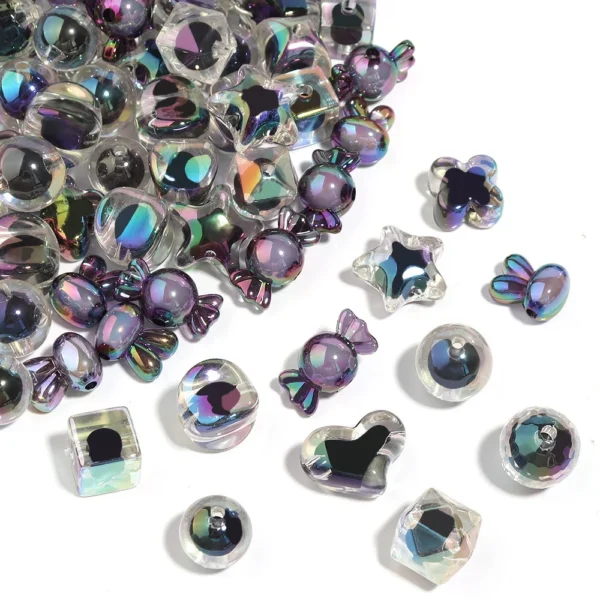 CH17 Straight Hole Black Series UV Plating Colored Black High Grade Beads Medium Beads DIY Phone Chain Keychain Loose Beads