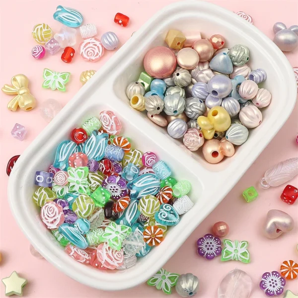 20g/lot DIY Acrylic Spacer Beads Rose Blossoms Bowknot Star Heart Shapes Bead for Jewelry Making Bracelets Necklaces Accessories