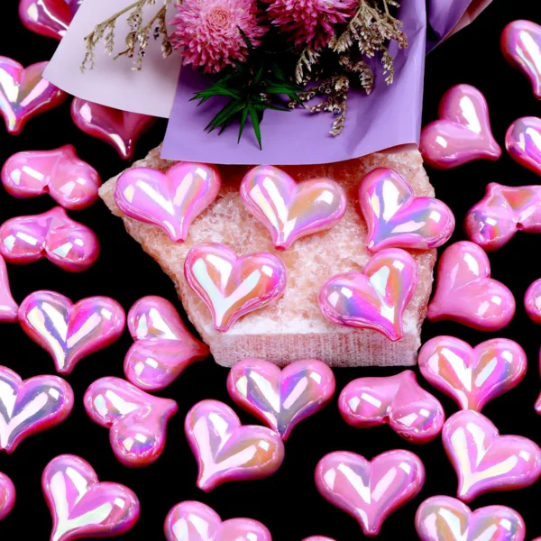 20pcs AB Color Pink Heart Shape Acrylic Beads Loose Spacer Beads For Jewelry Making DIY Hair Accessory Bracelet