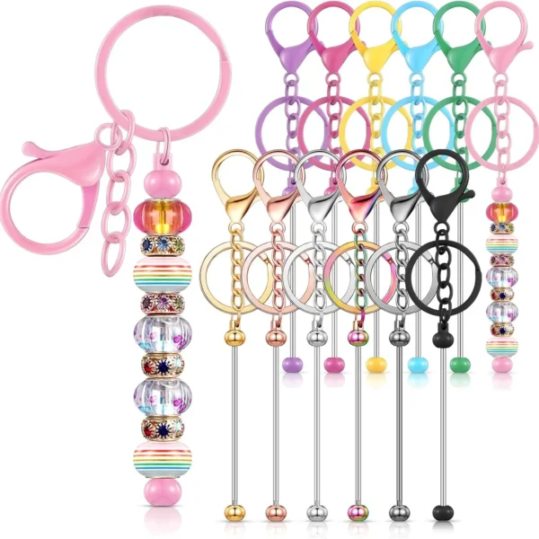 Beadable Keychains Bars Bulk Blank Beaded Metal Keychain for Craft DIY Gift