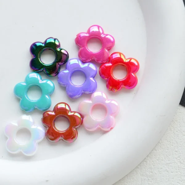 ZW35 20Pcs 19mm Colorful Solid Pentagonal Flower Hollow Bead Jewelry Making Accessories DIY Acrylic Pendant for Phone Chain Gift