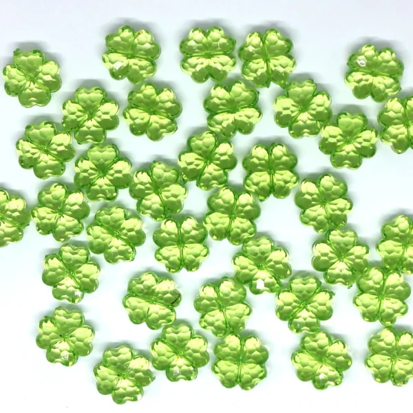 20pcs Acrylic Transparent Crystal Straight Hole cute green Four-Leaf Clover Beads 13mm for Phone Chain Necklace Bracelet