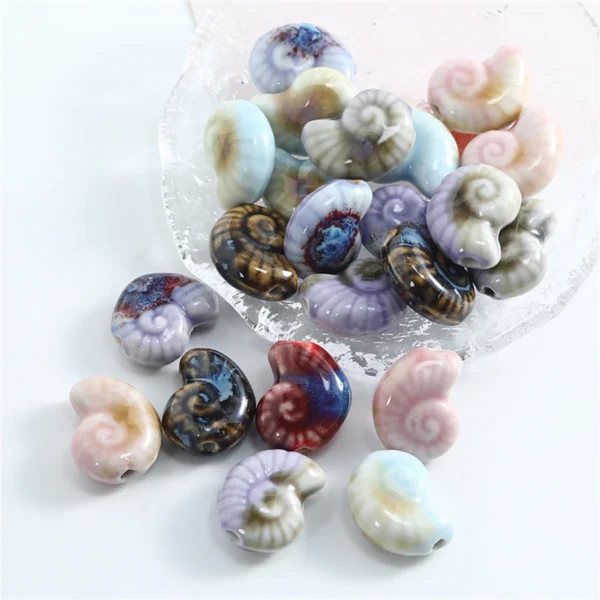 DW39 21*16mm Conch Specail Shape Ceramic Beads Pendant two Side Porcelain Jewelry Part for Necklace Clothing Bracelet Bags Beads