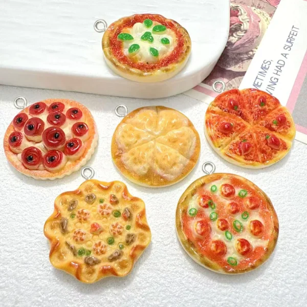 10pcs Simulated miniature mini fruit and vegetable pizza Resin pendant diy 3D Handcrafted charming jewelry making for Keychain