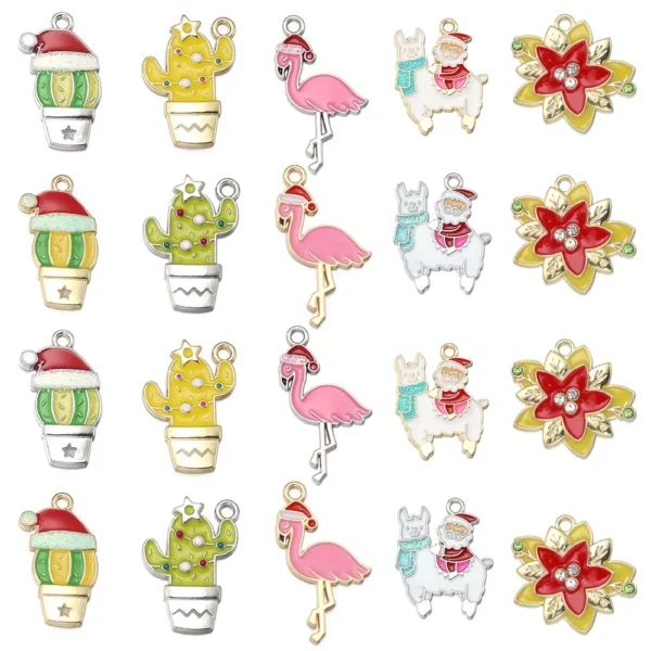 10pcs Christmas Enamel Charms Cute Alloy Drop Oil Animals Plant Pendants For DIY Jewelry Making Necklace Earrings Accessories