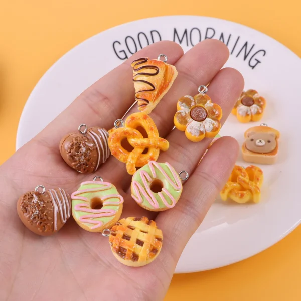 10Pcs Simulation Food Bread Toast Donuts Pendant Charms DIY Baking Charms Jewelry Making Necklace Bead Earring Key Chanis