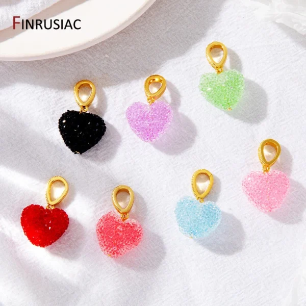 14K Gold Plated Brass Multicolor Cute Jelly Heart Charms,Lovely Gummy Candy Pendants For DIY Necklace Making Supplies