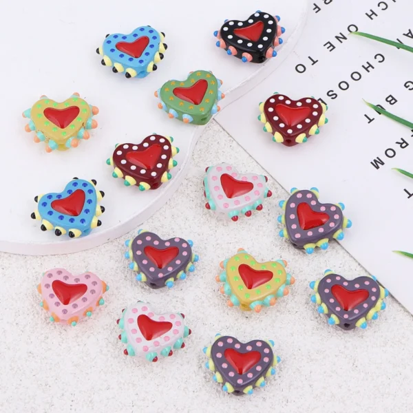 TX63 1Pcs Heart Handmade Lampwork Bumpy Beads Glass Enamel Spacer Loose Bead DIY Earring Bracelet Necklace Jewelry Craft Making