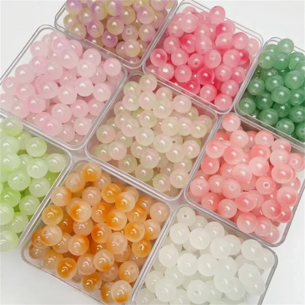 50pcs 6mm Glass Jelly Solid Color Imitation Jade Round Beads Loose Beads DIY Handmade Necklace Bracelet Beads Jewelry Accessorie