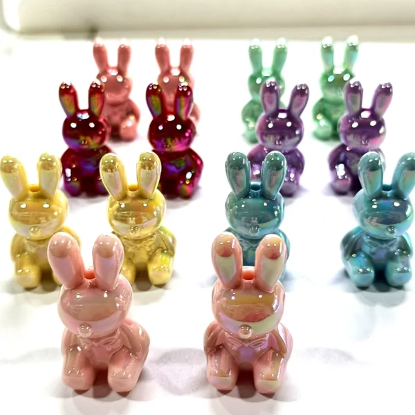 5pcs UV Color 34mm Acrylic Beads Cute Cartoon Rabbit Animal Shape charm Vertical Hole DIY Pen Accessories Jewelry