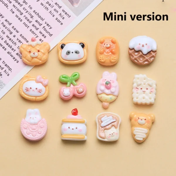 10pcs mini Cartoon cute bear cookies, little rabbit ice cream, resin jewelry accessories diy Handmade for Phone case decoration