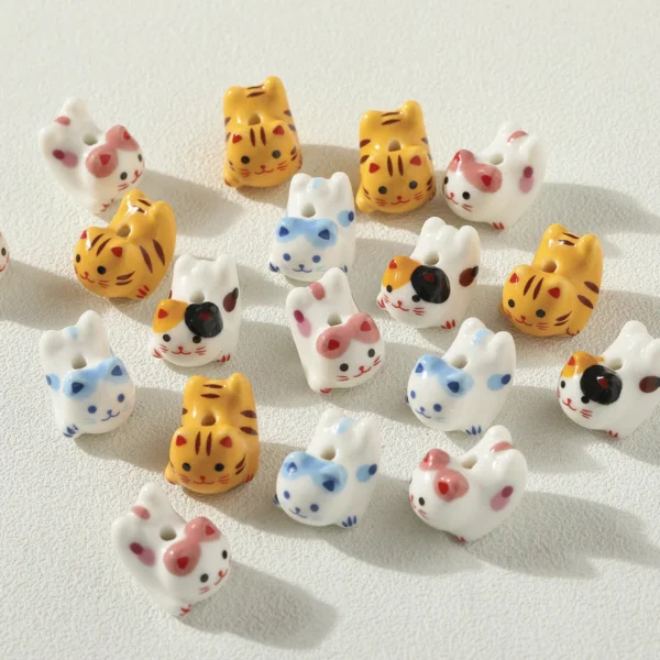 Ceramic Three-dimensional Sprint Cat Straight Hole Bead Diy Jewelry Accessories