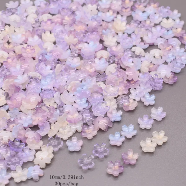 Mix Color 30pcs 10mm Cherry Blossom Bead Czech Glass Loose Beads for Jwelry Making DIY Accessories Handmade
