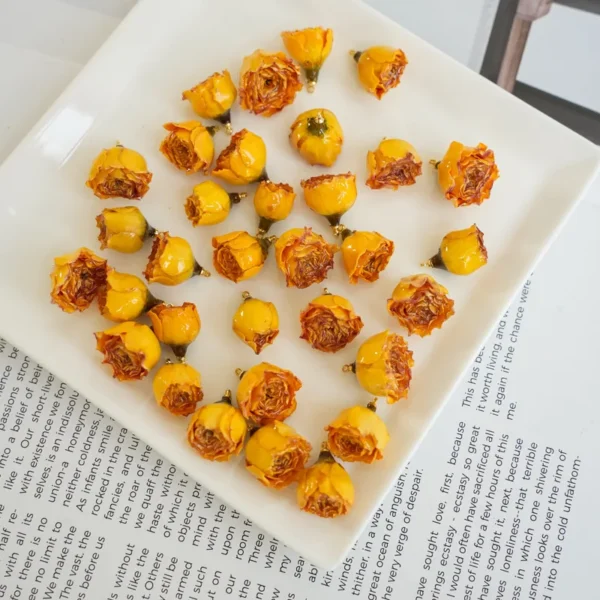 Yellow Dropped Rose DIY Earrings Material True Dry Flower Head Super Fairy Forest Jewelry Sheep Eye Nail Accessories