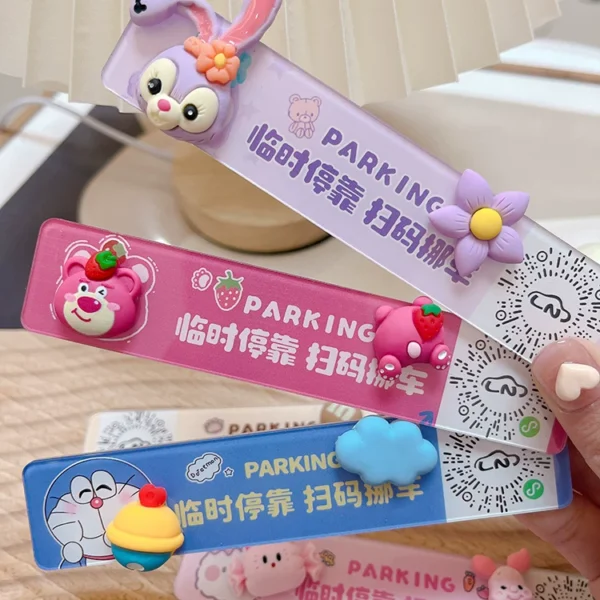 Protect privacy by scanning the QR code of moving car. Lady’s cute car temporary parking number plate. In-car phone number plate.