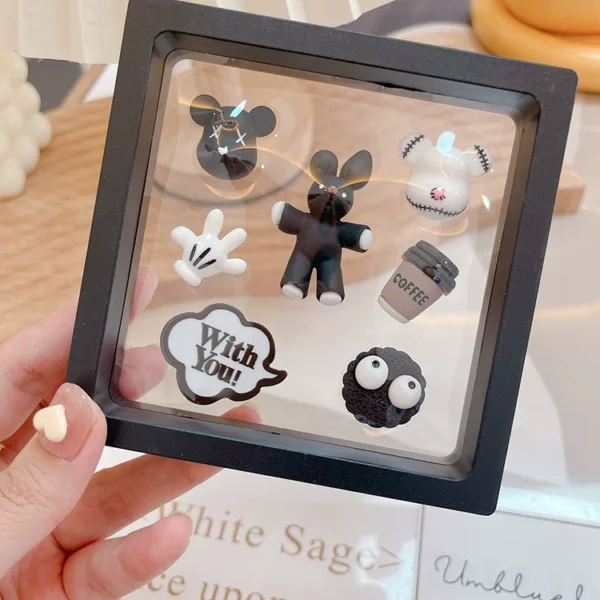 Black cute center console three-dimensional 3D car screen cartoon electric car sticker female car interior decoration ornaments seamless sticker