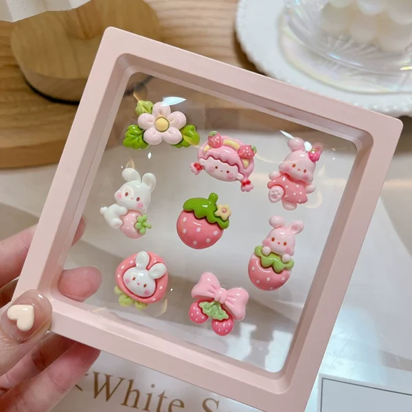 Women's car screen electric car 3D three-dimensional strawberry rabbit cartoon car interior decoration display screen traceless sticker