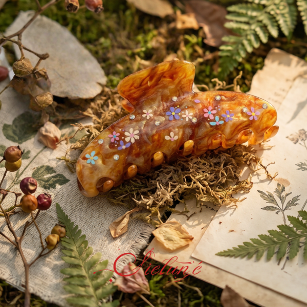 "Amber Flower Field" Cielune retro hand-painted flower clip acetic acid hairpin niche design forest hair accessories