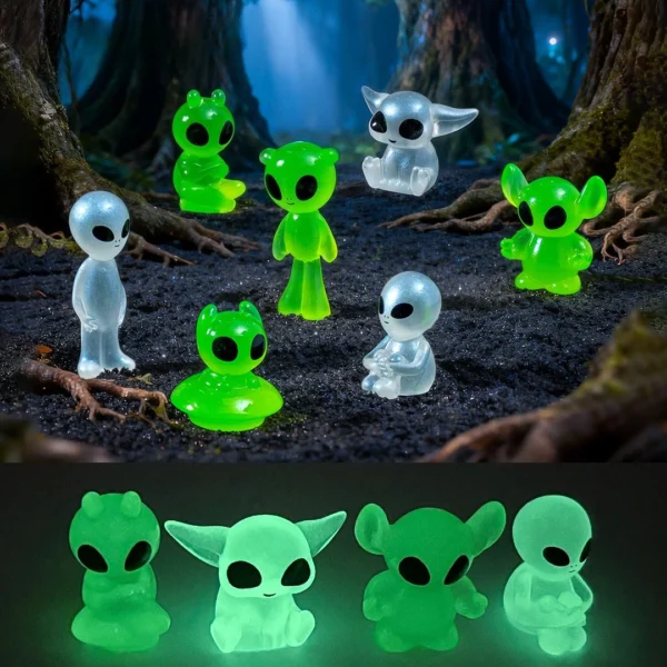 30PCS Luminous Alien Figurines Glow in The Dark Resin Miniatures Home Decoration for DIY Garden Ornaments Micro Landscape Decor