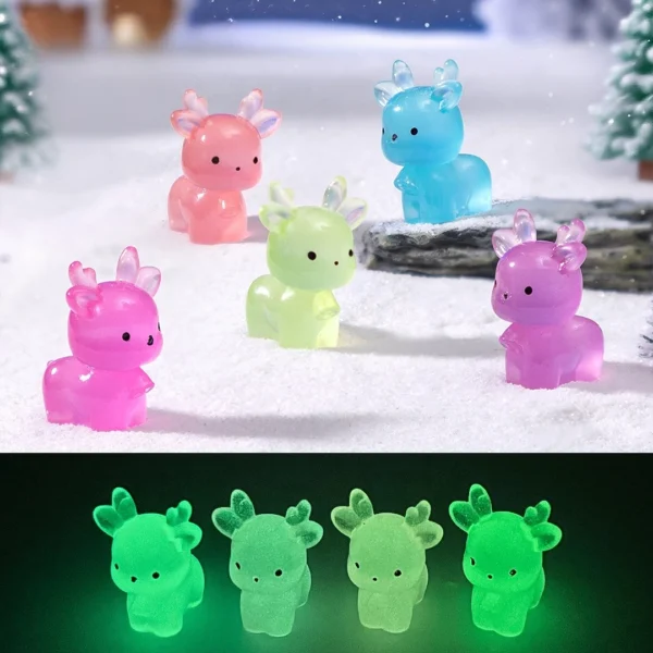 10-50PCS Luminous Elk Figurines Glow in The Dark Mini Resin Deer Desk Decor for DIY Dollhouse Fairy Garden Party Christmas Gifts
