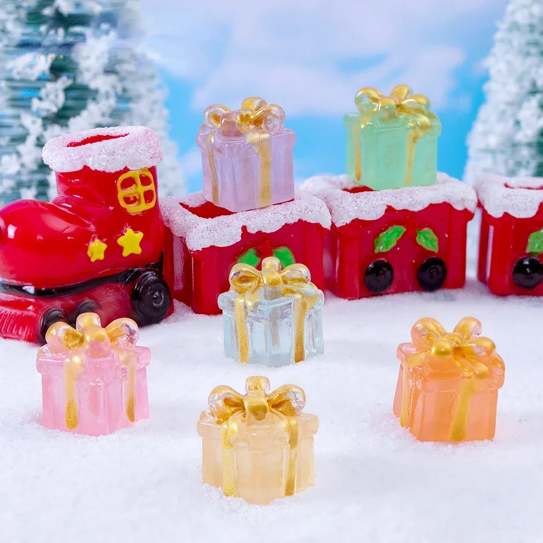 10/20/50pcs Luminous Mini Christmas Gifts Box Decoration Accessories Moss Landscape Ornaments Diy Dollhouse Miniatures Figures - Image 2