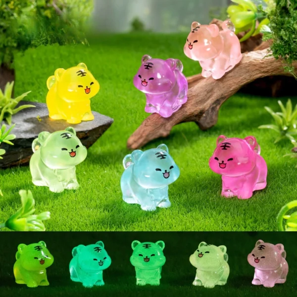10/20/50pcs Luminous Mini Tiger Ornament Figures Micro Landscape Perfect for Outdoor Glowing Miniature Statues DIY Garden Decor