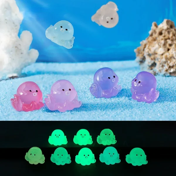 10/20/50Pcs Mini Octopus Luminous Ornament Miniature Figures Tiny Octopus Micro Fairy Gardens Landscape Fairy Garden Home Decor