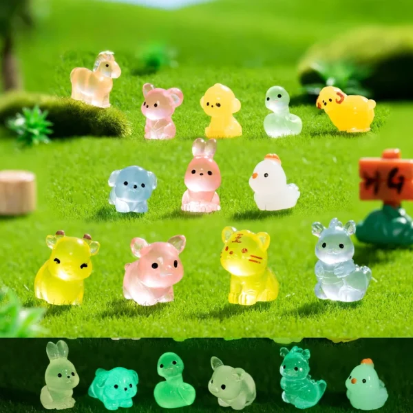 12/24/48pcs Cute Mouse Ox Tiger Night Glow Cute Luminous Twelve Zodiac Resin Dolls Desktop Car Decorations Small Ornaments Gifts
