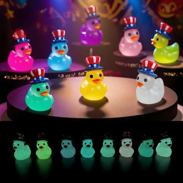 50/20PCS Mini Ducks with Magic Hat Glow in The Night Miniatures Duck Home Decor Desk Decorative Figurines Micro Landscape