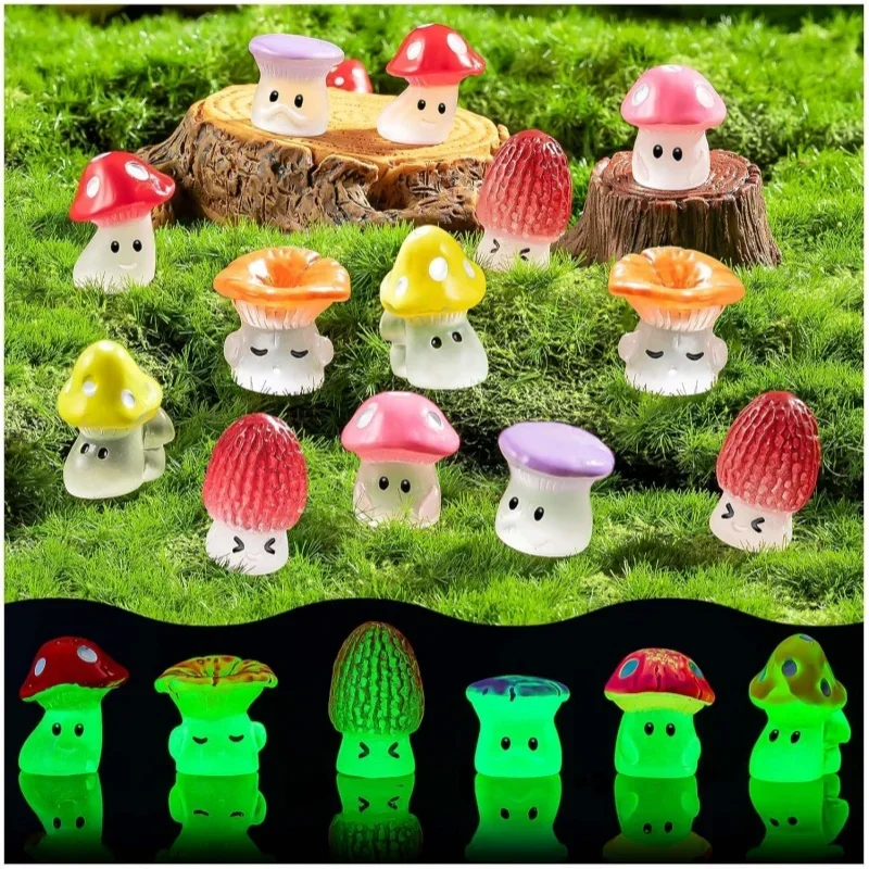 24/48pcs Mini Mushrooms Luminous Cute Tiny Mushroom Figurine for Fairy Garden Terrarium Accessories Decor Micro Landscape Craft