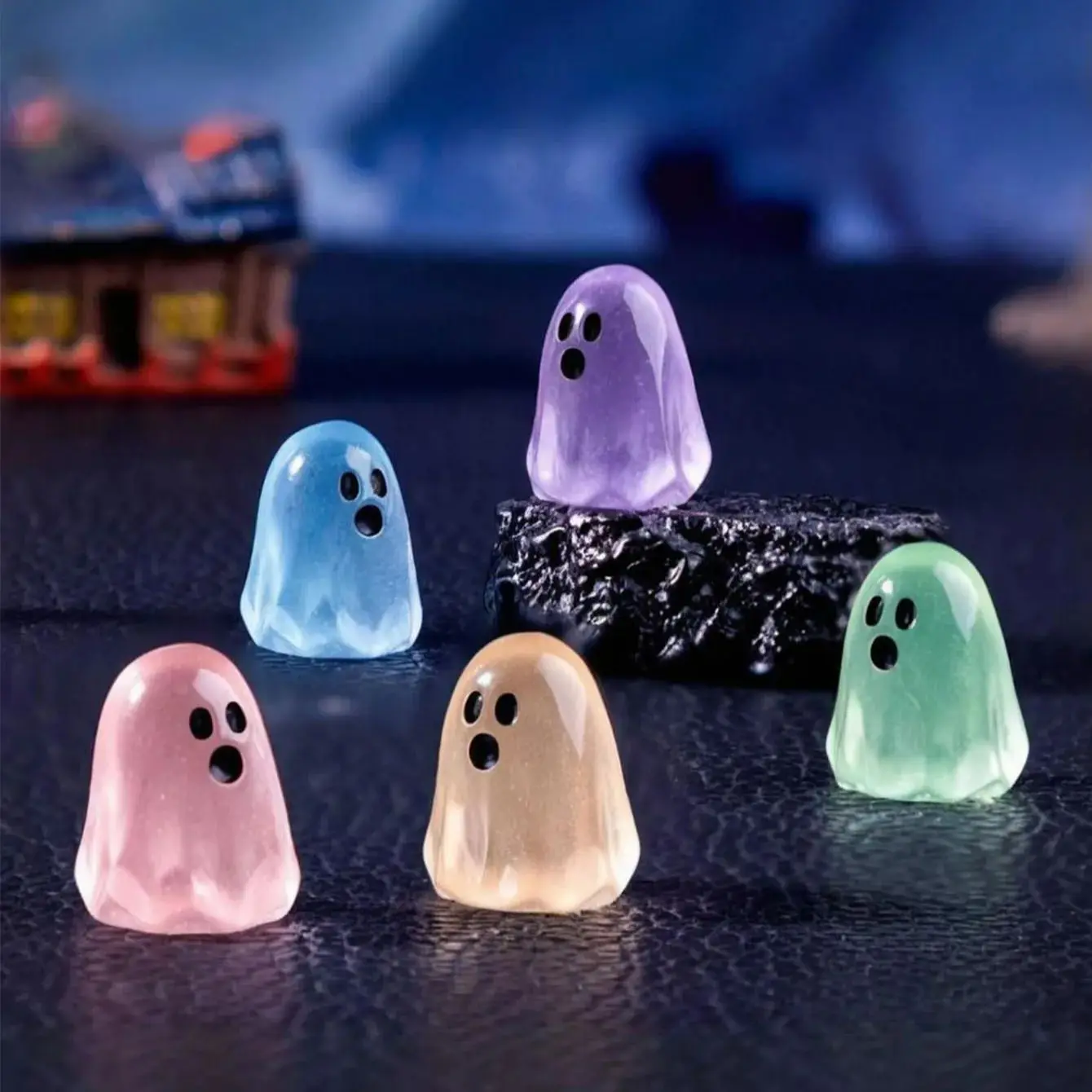 10/20pcs Luminous Multicolor Halloween Mini Resin Ghost Glow in The Dark Miniature Ghost Figurines Tiny Ghost Ornaments - Image 3