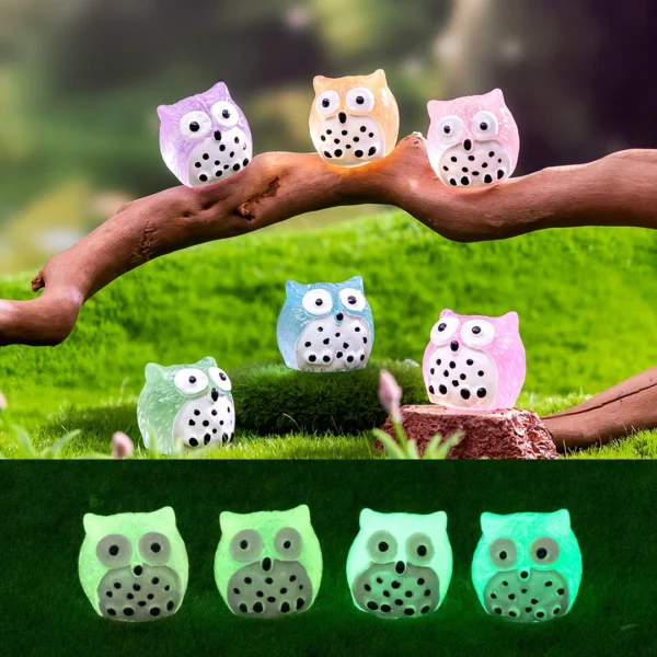 10/20/50pcs Glow-in-the-Dark Mini Resin Owls Luminous Fairy Garden Micro Landscape Decoration Fluorescent Owl Figurines Ornament