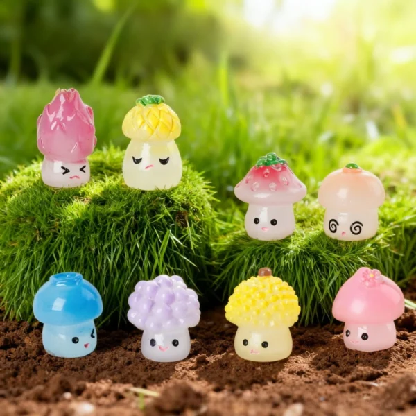 24/48pcs Luminous Mini Fruit Mushroom Figurines Glow in The Dark Mushrooms Micro Landscape Ornaments DIY Crafts Home Decoration