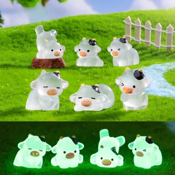 10-50pcs Creatively Cute Mini Luminous Cows Miniature Figurines DIY Home Decoration Accessories Gift Car Desktop Small Ornaments